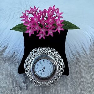 ⏰❤️BRIGHTON Silver Small Compact Battery Operated Silver Plated Desktop Clock